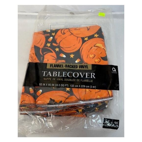 Halloween Pumpkin Flannel Backed Vinyl Tablecover 52" by 90" Oblong - Picture 1 of 4